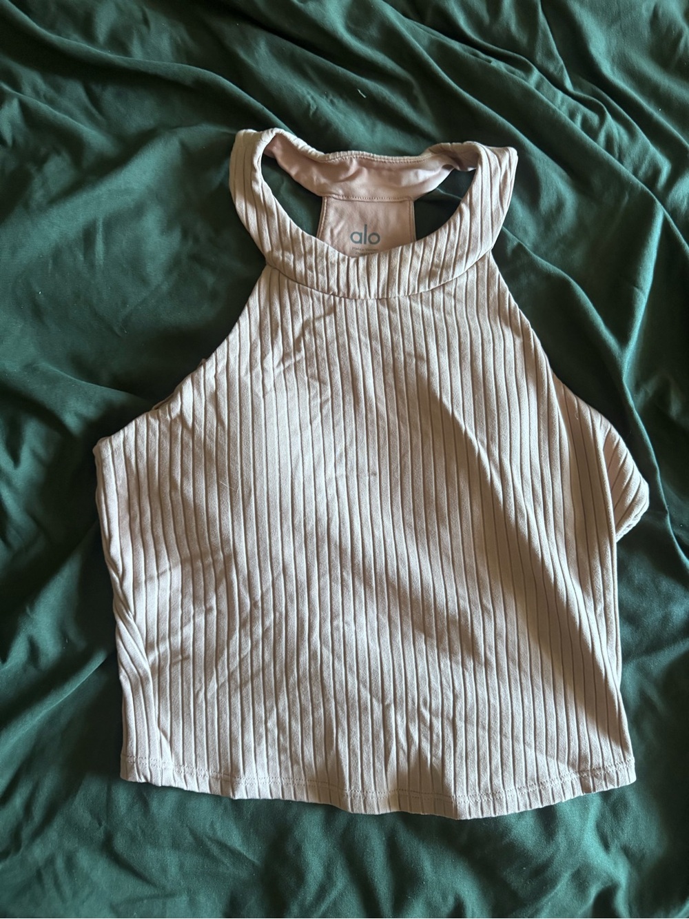 ALO Yoga Ribbed High Neck Crop Tank in Beige